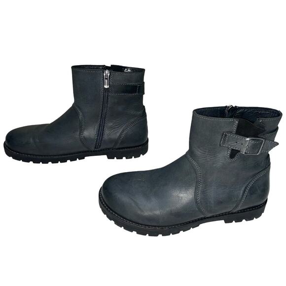 Birkenstock Stowe Leather Buckle Moto Ankle Boots in Charcoal Grey   Size: EU 39 - Picture 4 of 8
